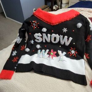 Holiday Time Black and Red Snowy Sweater